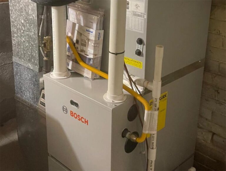 Energy-efficient furnace highlighting benefits of annual service and lower heating bills.