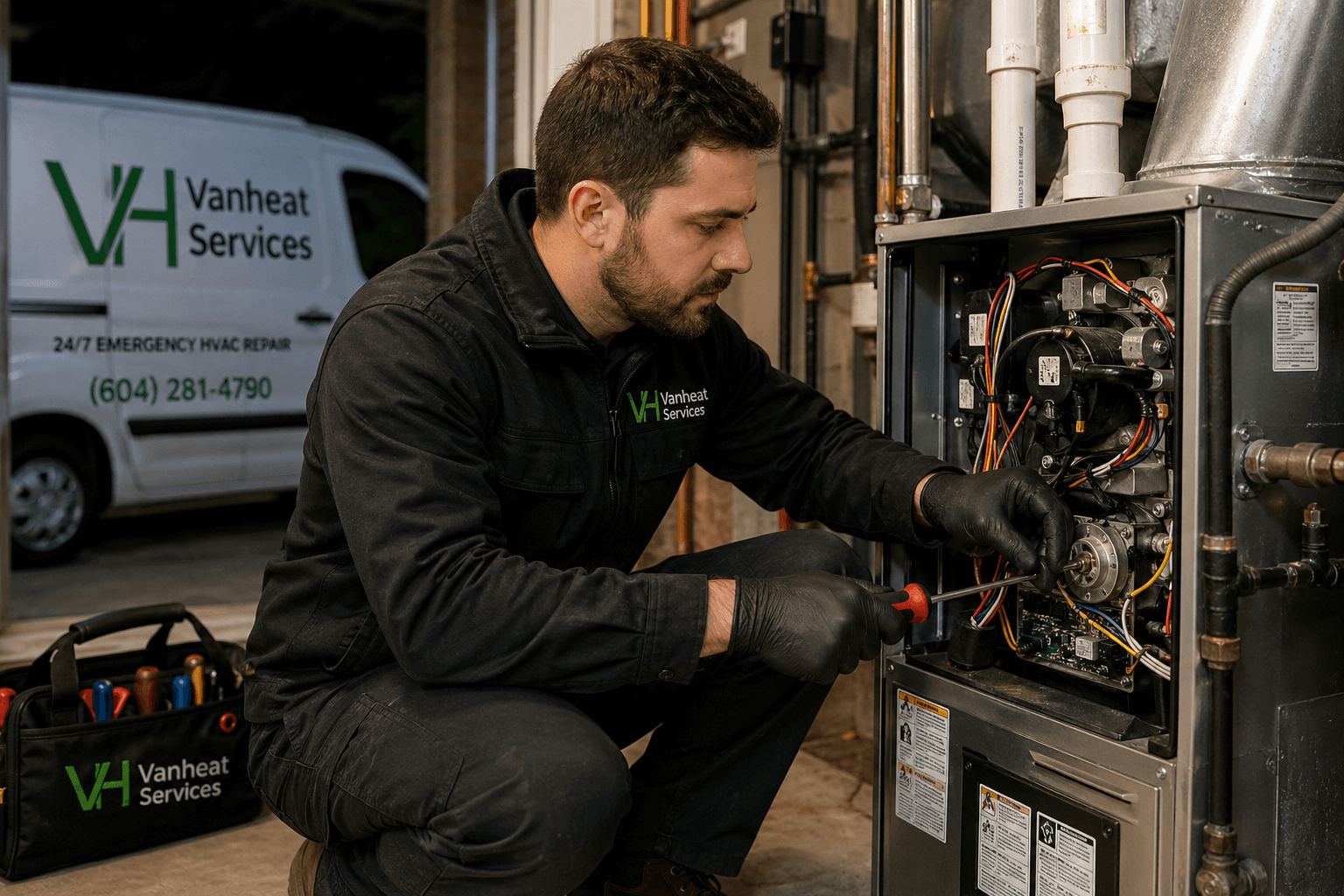 Vanheat Services Red Seal certified technician completing emergency furnace repair in Vancouver